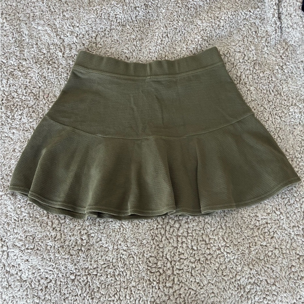 Aerie Green Skater Mini Skirt with Ruffled Hem